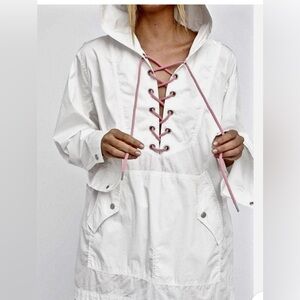 Free People Poplin Lace Up Hooded Pullover Jacket with pink laces